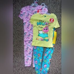 Monster Print Kids Pajamas Set - Yellow and Blue